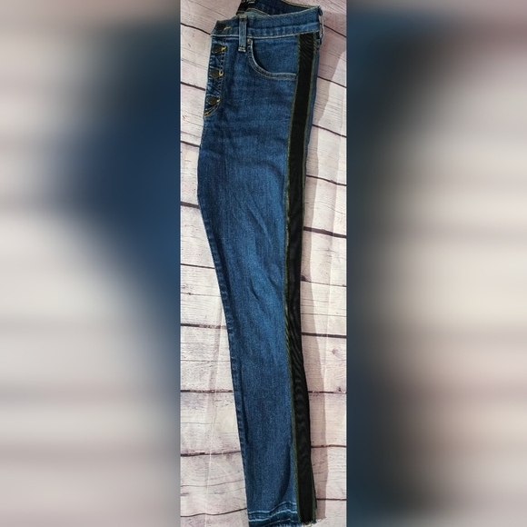 Veronica Beard Debbie Skinny Blue Jeans with Gold Stripe Raw Frayed Hem Sz 28 - Picture 3 of 9